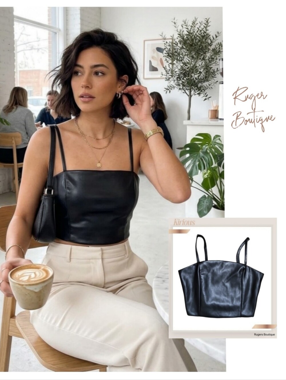 🌿KIRIOUS Womens Small Black Faux Leather Crop Top